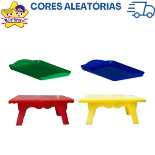 4 Peças Kit Festa: 2 Bandejas Pequenas + 2 Mesinhas Decorativas - Vermelho