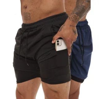 Proteção UV - KIT 2 Shorts Sport Fit Dry Fit Elastano Academia e Treino - 1 Azul 1 Branco
