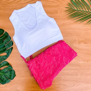 Conjunto Fitness Feminino Estampado - Cropped Top com Bojo e Short de Cordinha Regulagem - Estampa 2