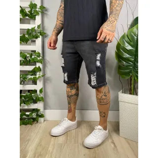 Bermuda Jeans Masculina Slim Premium Rasgada - Kit 3 Peças - kit 2，preto ，escuro