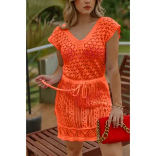 Moda Tricot Verao Fenda Acinturada Praia Curta - Pink