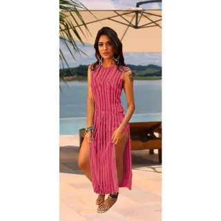 Vestido Elegante Regata Longo com Fenda - Saída de Praia Feminina - Rosa Pink