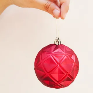Grande Bola de Natal Vermelha 3D Arabesca Fosca Brilhante - Pack com 6 Unidades - Único