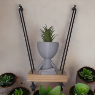 Suculentas e Cactos: Vaso de Parede Mod Sentado Yoga Bob no Balanço - Preto