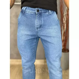 Calça Jeans Premium Masculina Slim Fit Esporte Fino Bolso Inclinado - JEANS ESCURO