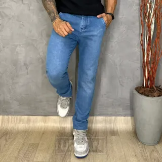 Calça Jeans Premium Masculina Slim Fit Esporte Fino Bolso Inclinado - JEANS ESCURO