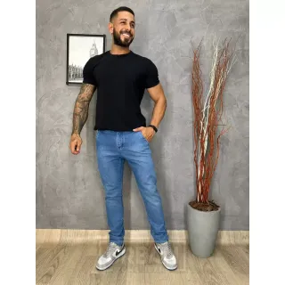 Calça Jeans Premium Masculina Slim Fit Esporte Fino Bolso Inclinado - JEANS ESCURO