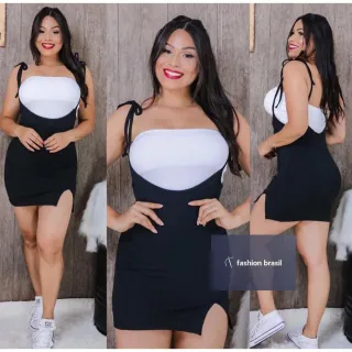 Feminina Saia Jardineira Salopete Malha Canelada com Fenda - Preto