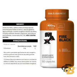 Max Titanium Cafeína Fire Black - Termogênico 60 Cápsulas - Único