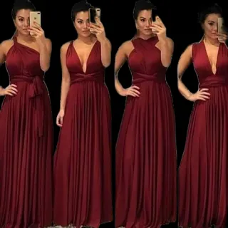 Shopee: Vestido Longo Feminino Multiuso para Festa Casamento Formatura - terra cota laranja queimado