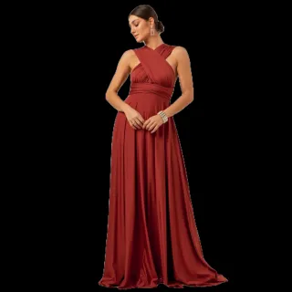 Shopee: Vestido Longo Feminino Multiuso para Festa Casamento Formatura - terra cota laranja queimado