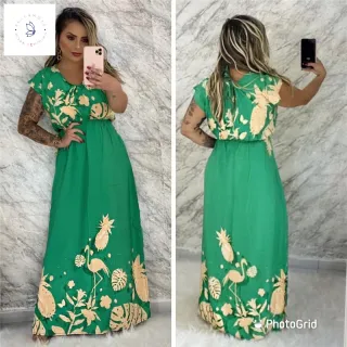 Moda Evangélica Vestido Estampado Manga Curta Viscose Fenda Lateral - estampa 15
