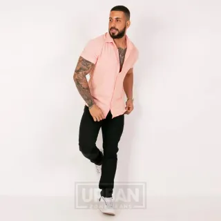 Camisa Slim Fit Manga Curta em Linho Premium Masculina - AMARELA