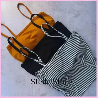 Promoção Blusa Feminina Croped Suplex Reto com Bojo Confortável - Preto/Caramelo/Listrado