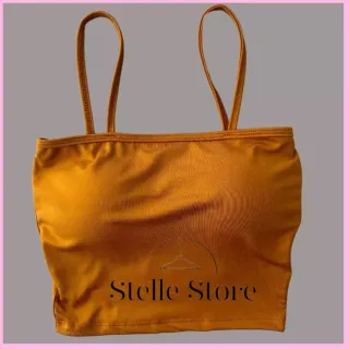 Promoção Blusa Feminina Croped Suplex Reto com Bojo Confortável - Preto/Caramelo/Listrado