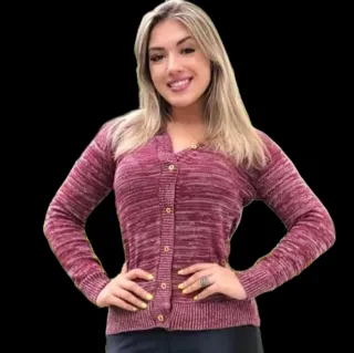 Moda outono inverno: Blusa feminina de frio, cardigans com botão e suéter tricô