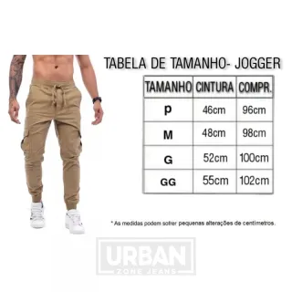 Calça Jogger Masculina Slim Sarja Cargo com Cordão e Bolsos - Creme Escuro