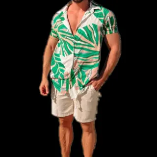 Camisa Havaiana Manga Curta Masculina Lisa Adão - Colorido