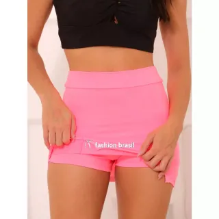 Moda Verão Premium: Saia Curta com Fenda Lateral - Rosa