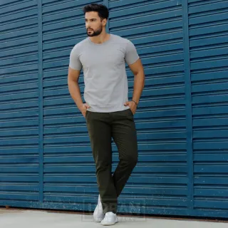 Calça Slim Masculina em Sarja com Elastano Lycra - CINZA CLARA