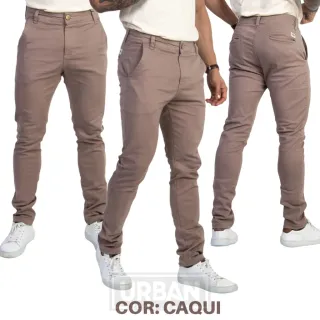 Calças Masculinas de Sarja Esporte Fino Kit com 3 Unidades - 1 MARINHO +1 CAQUI +1 VERDE