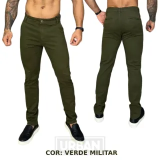 Calças Masculinas de Sarja Esporte Fino Kit com 3 Unidades - 1 MARINHO +1 CAQUI +1 VERDE