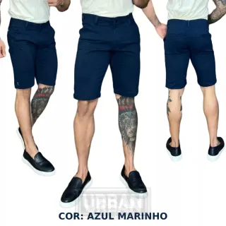 Bolso Embutido Caqui Bermuda Masculina Slim de Brim - 1 Caqui + 1 Azul Marinho