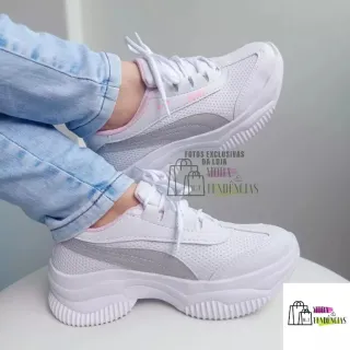 Confortável tênis feminino plataforma, lindo e resistente (forma grande) - Branco