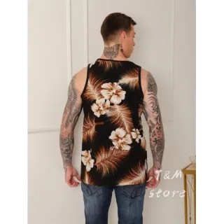 Estampada Praia Camiseta Regata Masculina - Preta com Dourado