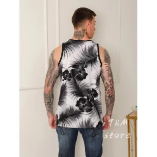 Estampada Praia Camiseta Regata Masculina - Preta com Dourado