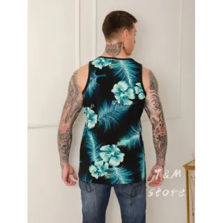 Estampada Praia Camiseta Regata Masculina - Preta com Dourado