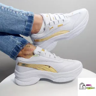 Confortável tênis feminino plataforma, lindo e resistente (forma grande) - Branco