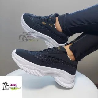 Confortável tênis feminino plataforma, lindo e resistente (forma grande) - Branco