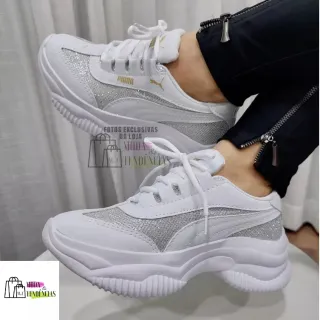 Confortável tênis feminino plataforma, lindo e resistente (forma grande) - Branco