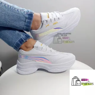 Confortável tênis feminino plataforma, lindo e resistente (forma grande) - Branco