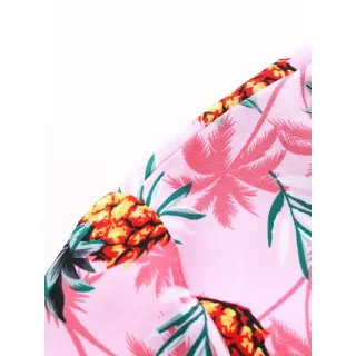 Camisa Manga Curta Masculina Slim Estampa Abacaxi Rosa - Fdc029 Abacaxi Rosa