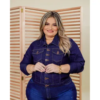 Manga longa plus size: jaqueta jeans com lycra - 54
