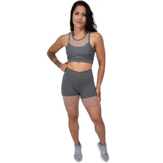 Roupa Academia Camiseta Regata Bermuda Fitness Top Bojo 3 Peças - Azul