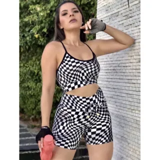Conjunto Fitness Feminino Alcinha e Short com Cordinha - Rosa rosa bebê