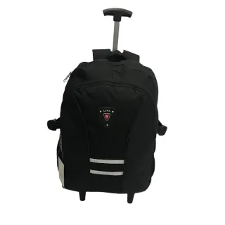 Mochila juvenil e adulto com rodinhas e alças de costas - preta listras brancas