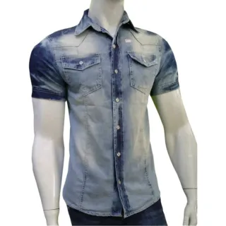 Moda Exclusiva - Camisa Jeans Masculina Manga Curta - GG