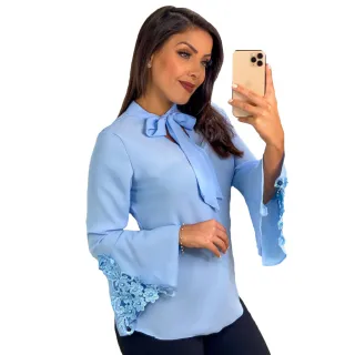 Moda Evangelica Feminina Blusa Linda Manga Longa Sku: Bml12 - Azul Claro