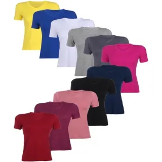 Manga Curta Blusa Feminina Gola V - Vinho