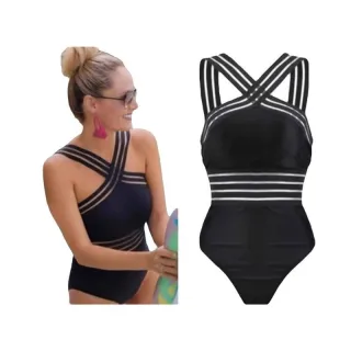 Maiô Luxo com Detalhe Transparente Elástico