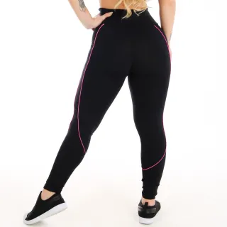 Top Fitness Academia e Conjunto Calça Legging SEM TRANSPARÊNCIA - Preto com Pink