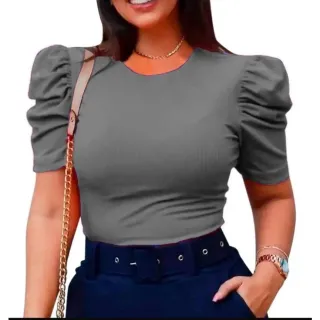 Blusinha Feminina Manga Curta Canelada Princesa - Kit com 5 Blusas - Único