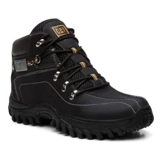 Carteira CAT + Bota Masculina Impermeável Caterpillar de Couro Reforçado - Marrom