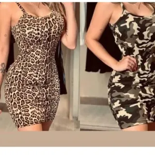 Super na Moda: Kit 2 Vestidos Alcinha Canelado Onça e Camuflado