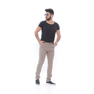 Calça Masculina Slim Fit Sarja, Bolso Faca, Cores Variadas - Areia