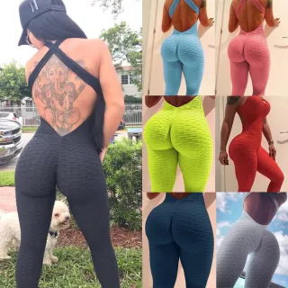 Roupa de esporte feminina: macaquinho fitness cintura alta para academia de ioga - Rosa